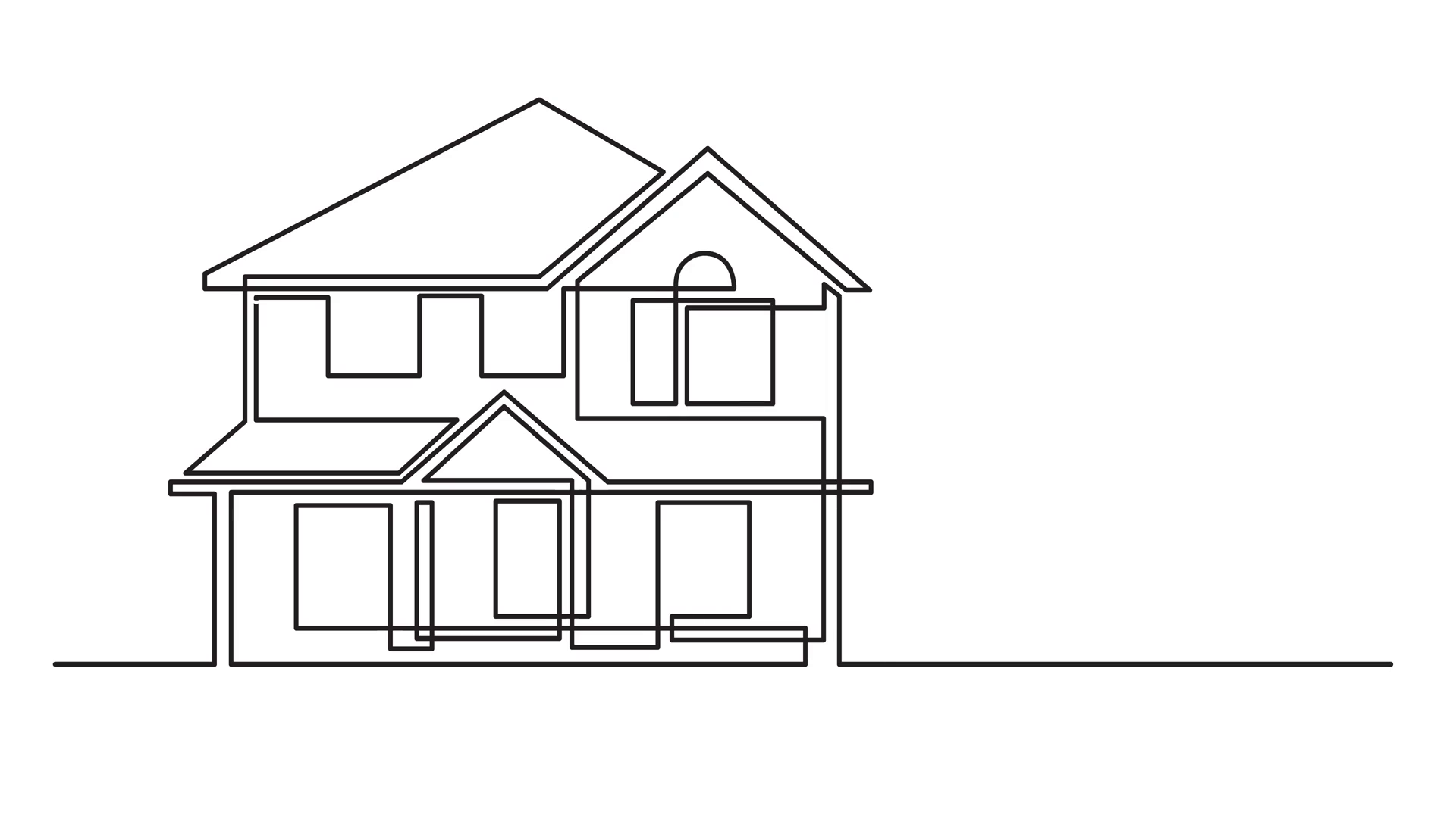 1920x1080 Continuous Line Drawing Of Residential House On White Background - House Drawing Black And White