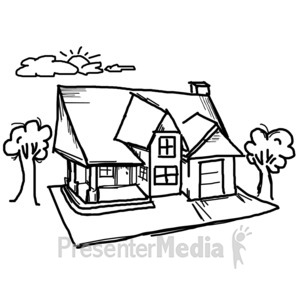 300x300 Stick Figure House Group With Items - House Drawing Clipart
