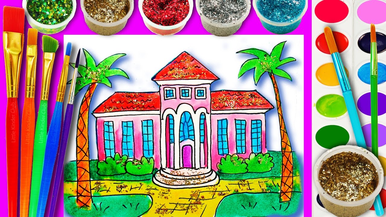 1280x720 How To Draw And Paint Barbie Dream House With Water Color - House Drawing Color