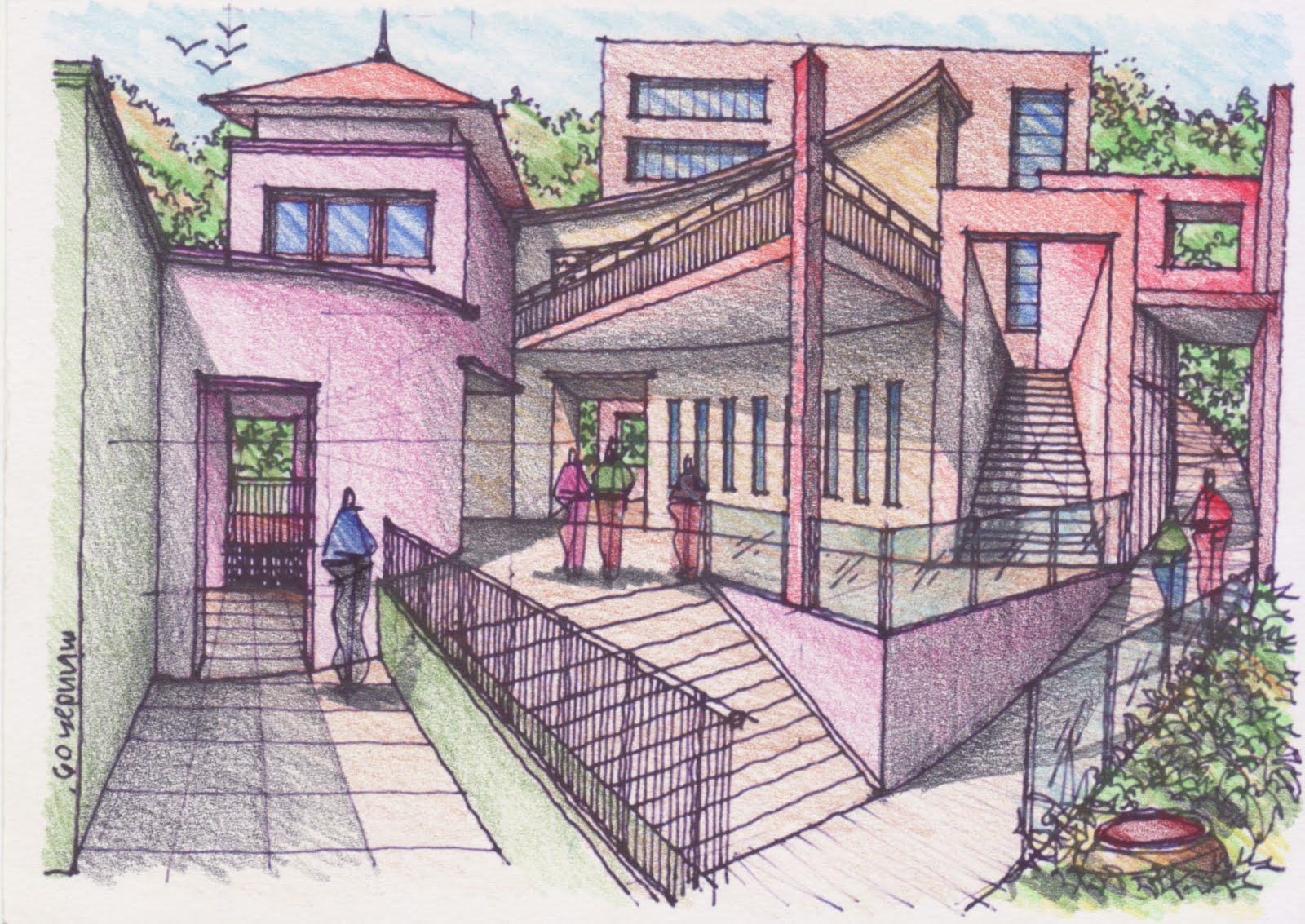 1600x1133 How To Draw Complex Spaces Pencil Color Learn To Draw - House Drawing Color