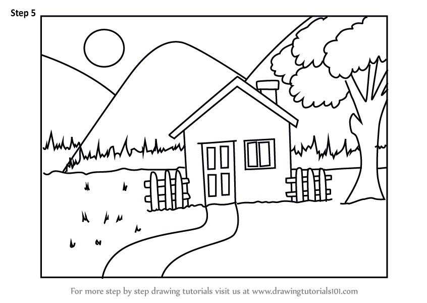 846x600 Learn How To Draw An Easy House Scenery - House Drawing Drawing