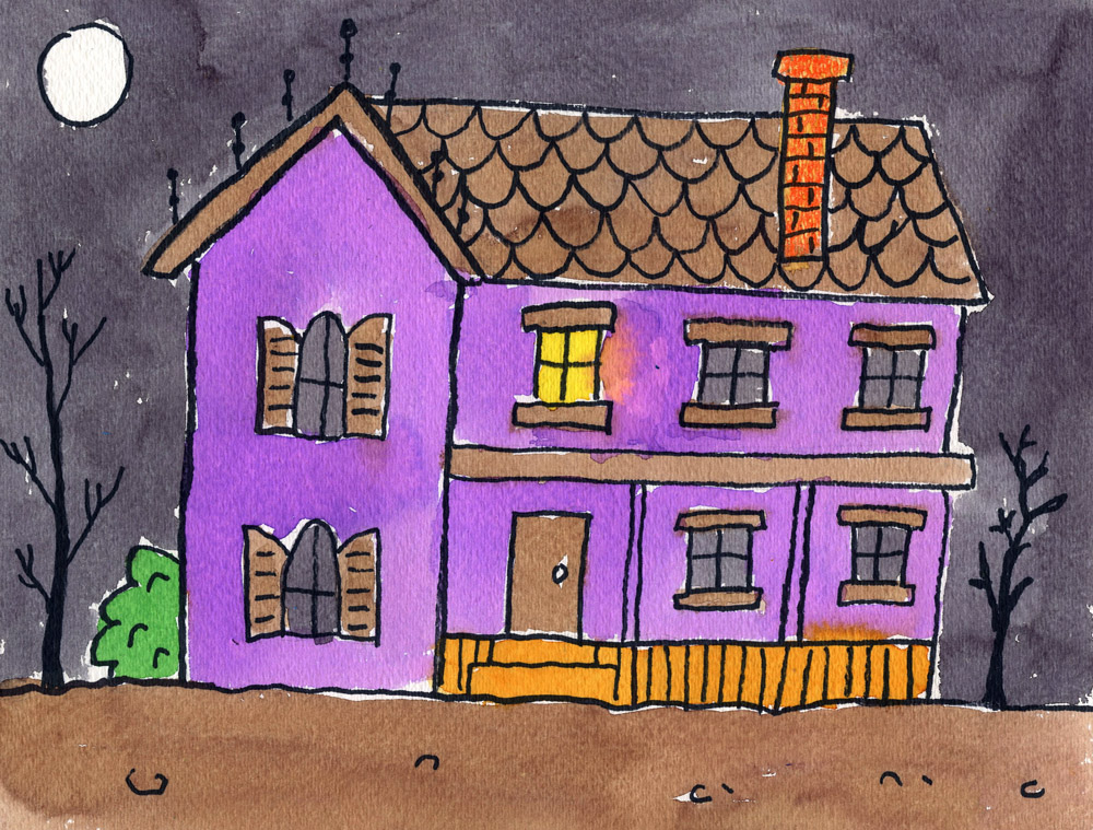 1000x759 Paint A Haunted House Art Projects For Kids - House Drawing For Kids