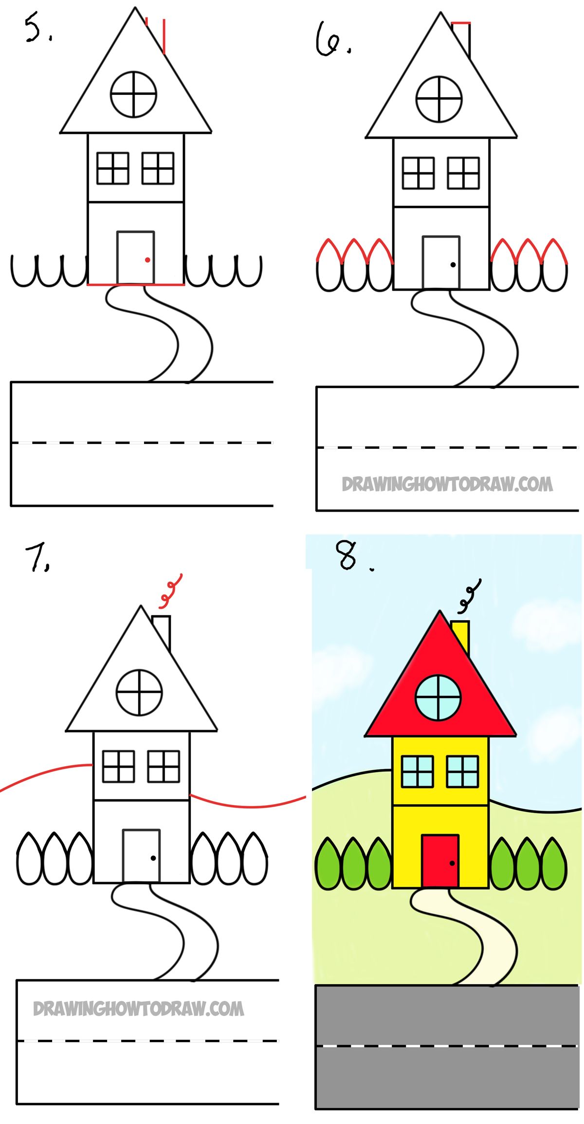 1200x2309 How To Draw An Easy House A Farm Step - House Drawing Images