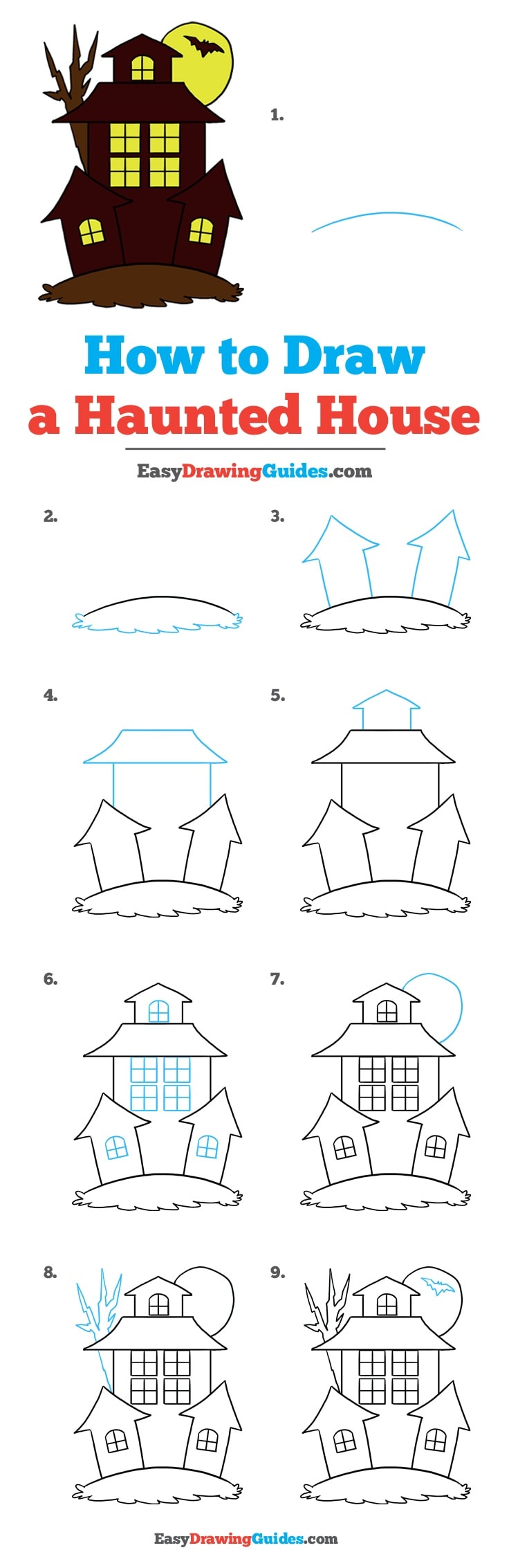 736x2266 How To Draw A Haunted House - House Drawing Images