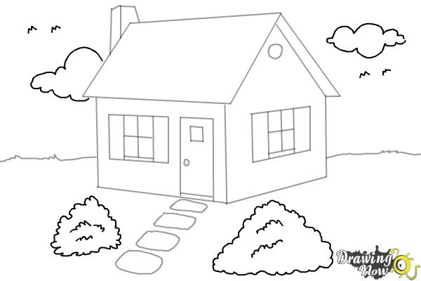 600x400 How To Draw A House Step - House Drawing Images