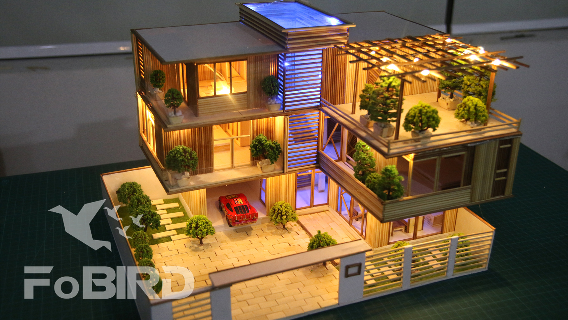 1920x1080 Wooden Stick House With Led Light Drawing - House Drawing Images