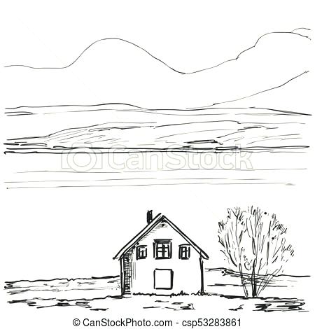 450x470 Drawing Of A House - House Drawing Outline