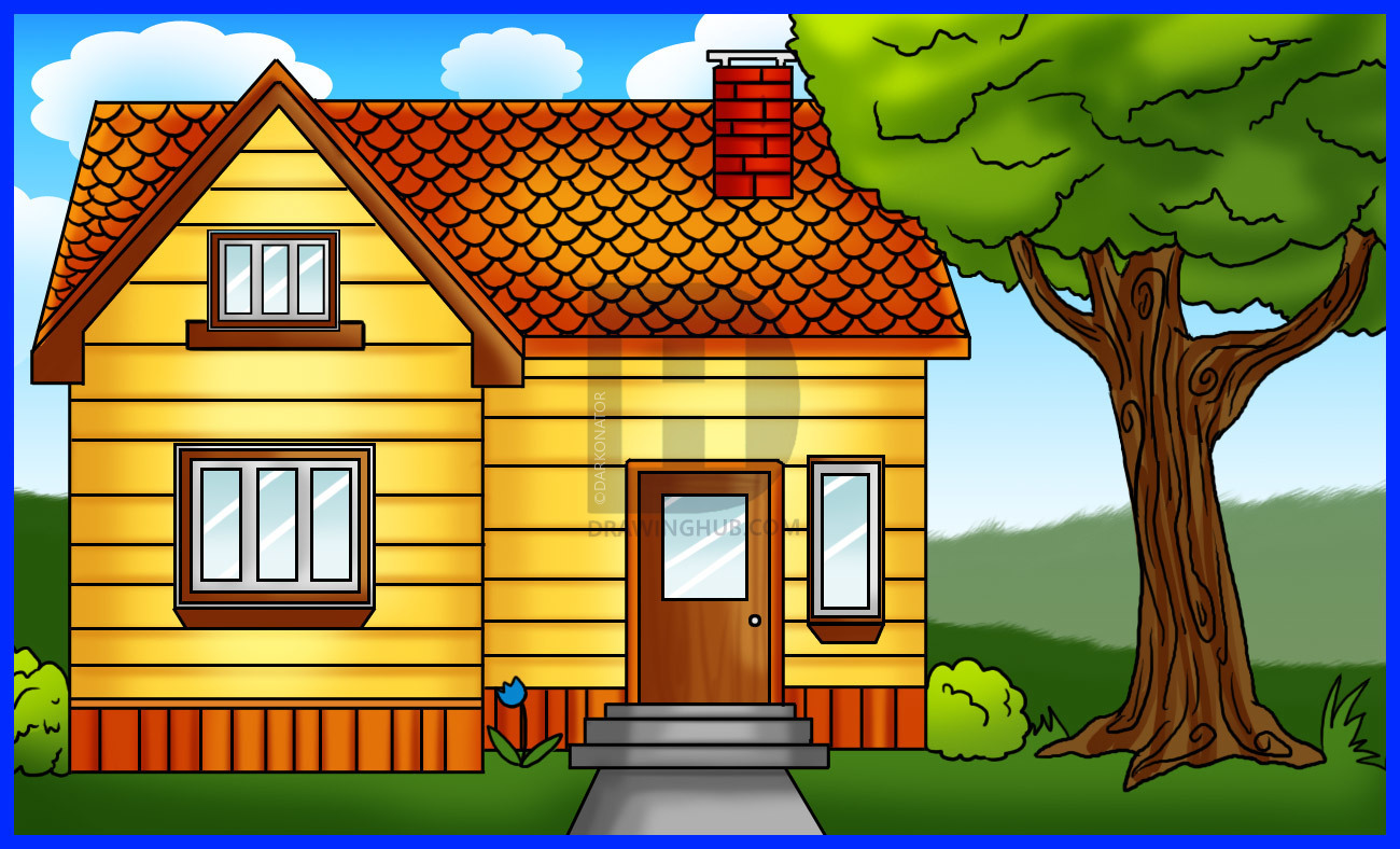 1300x788 How To Draw A House, Step - House Drawing Picture