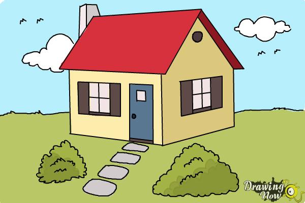600x400 How To Draw A House Step - House Drawing Picture