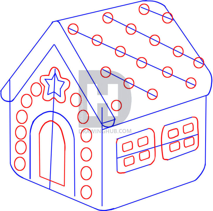 727x720 How To Draw A Gingerbread House, Step - House Drawing Step By Step