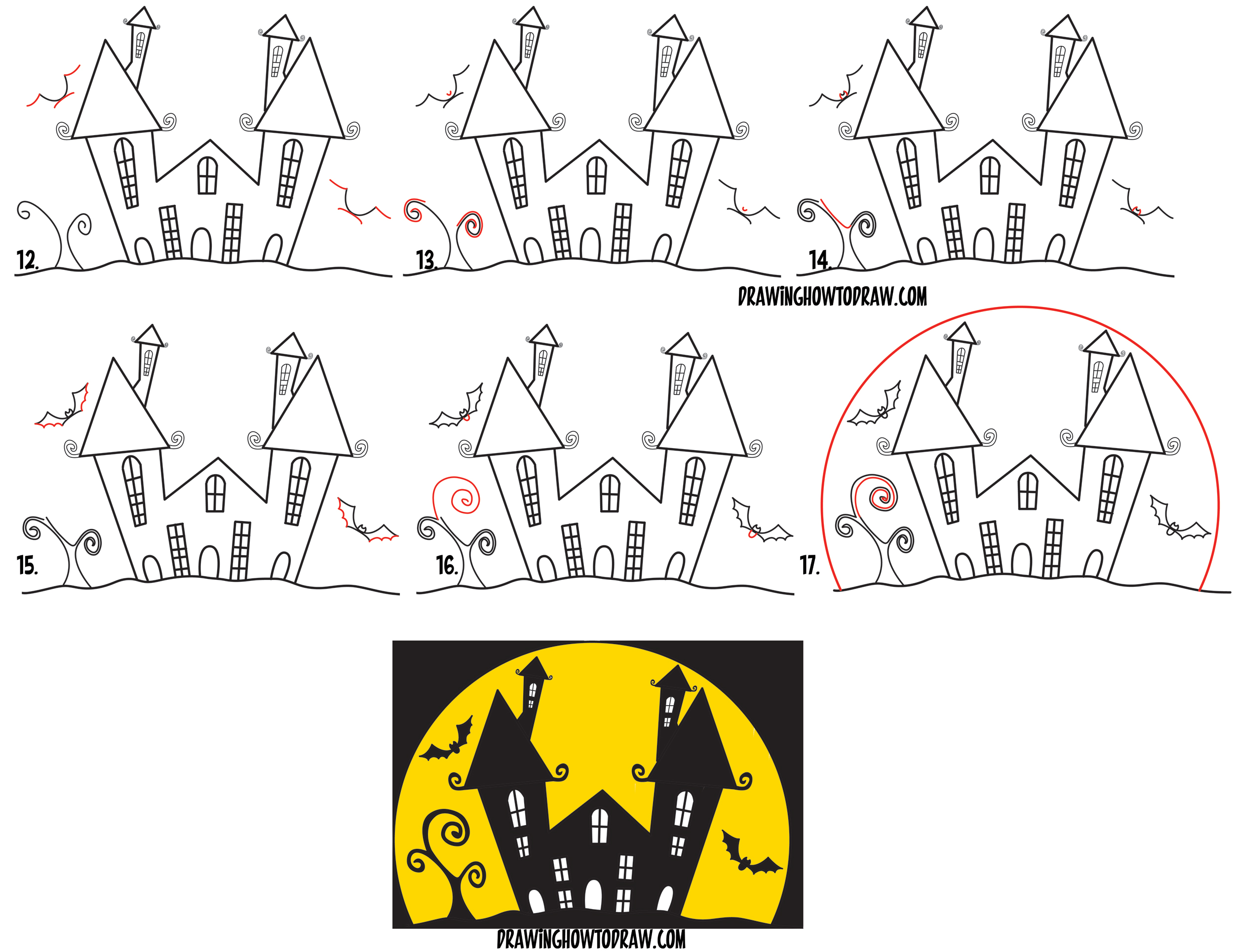 2500x1929 How To Draw A Cartoon Haunted House Step - House Drawing Step By Step