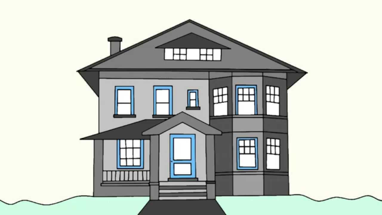 1280x720 How To Draw A House Step - House Drawing Step By Step
