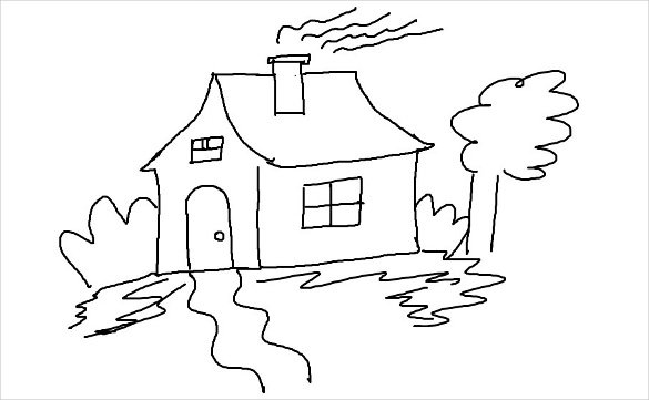 585x361 Easy Drawing - House Drawing Template