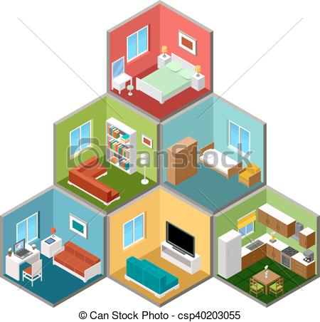 450x452 flat isometric house interior vector - House Interior Drawing