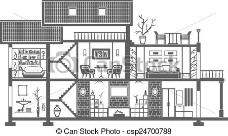 450x269 house interior silhouette with furniture vector illustration - House Interior Drawing