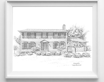 340x270 House Drawing Etsy - House Line Drawing