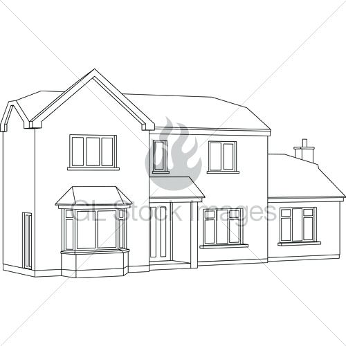 500x500 Point Perspective House Point Perspective Drawing House Two - House Line Drawing