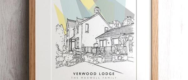 600x257 Personalised House Portraits Letterfest - House Line Drawing