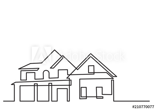 500x354 Continuous Line Drawing Of Residential House - House Line Drawing