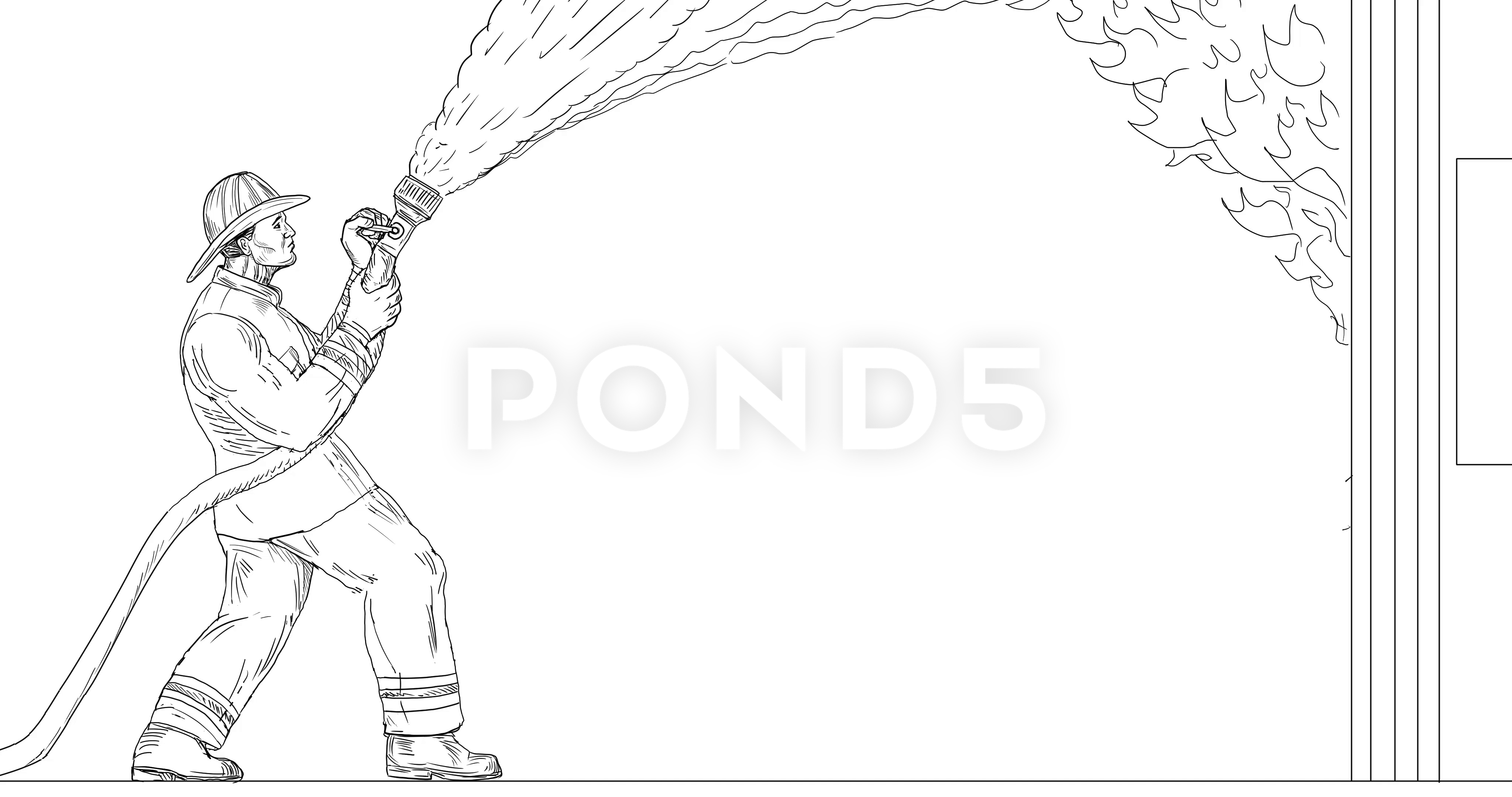 4096x2160 Firefighter Hosing Down House On Fire Animation Hi Res - House On Fire Drawing