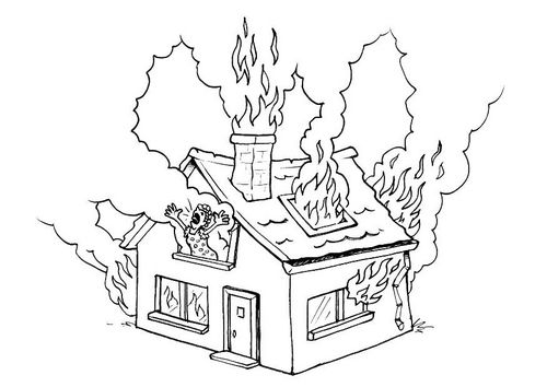 500x354 fire burning line drawing driving while black coloring pages - House On Fire Drawing