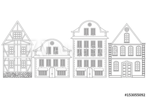 500x334 Old European Town Houses Outline Drawing - House Outline Drawing