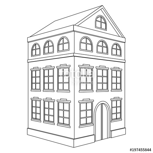 500x500 Building Residential House, Floors Outline Drawing Stock - House Outline Drawing