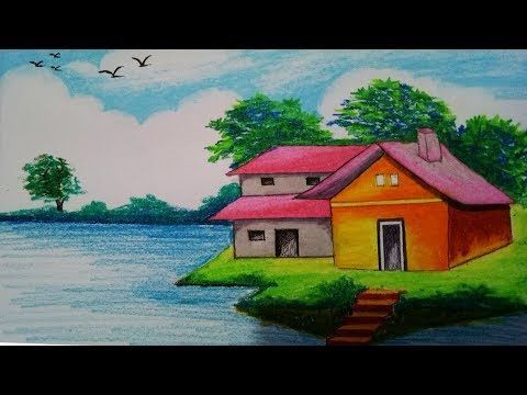 480x360 How To Draw A Beautiful House Step - House Painting Drawing
