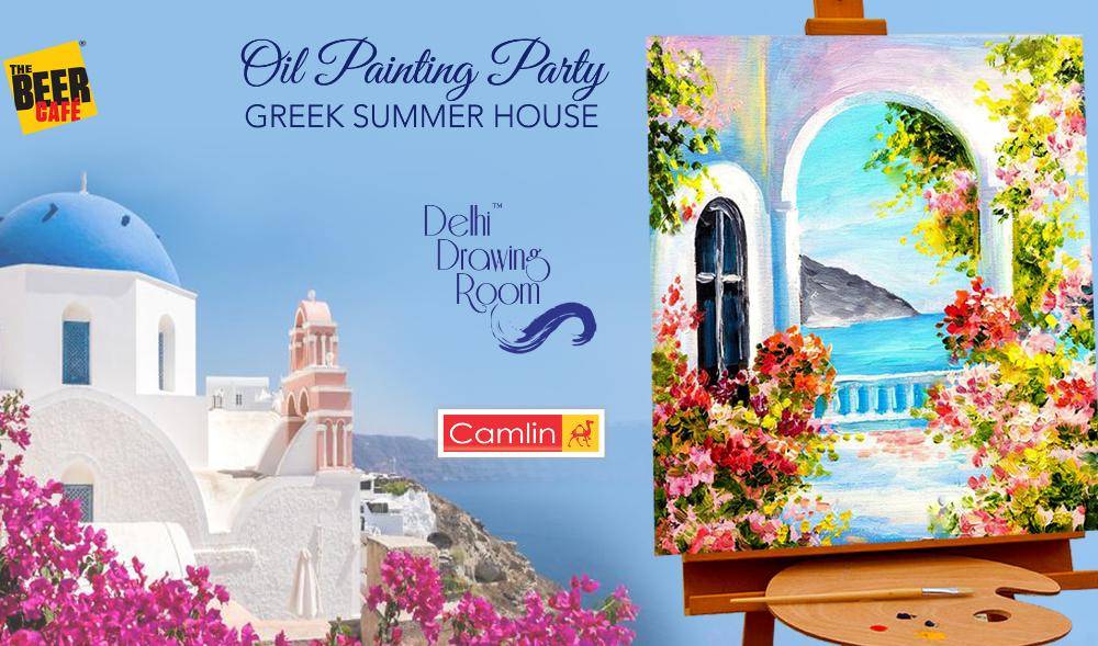 1000x589 Oil Painting Party Greek Summer House - House Painting Drawing