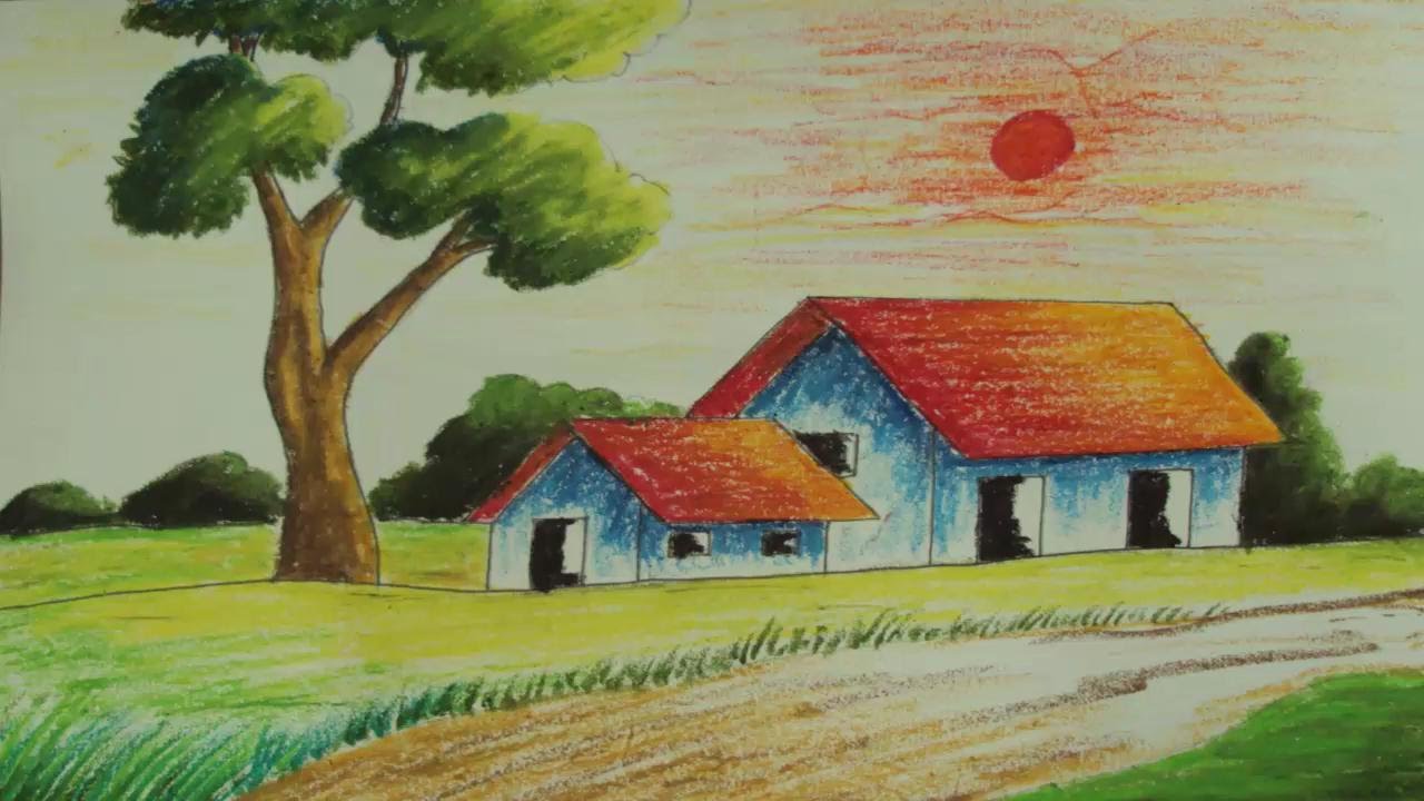 1280x720 Pastel Painting How To Draw A Simple Landscape Episode - House Painting Drawing