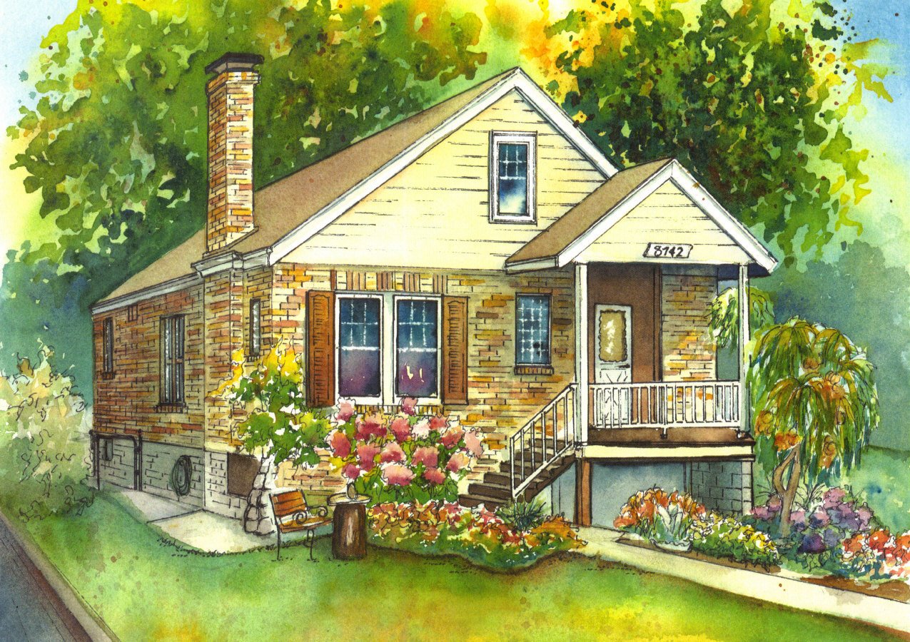 1275x900 Watercolor House Painting Of Your Home Custom Art Etsy - House Painting Drawing