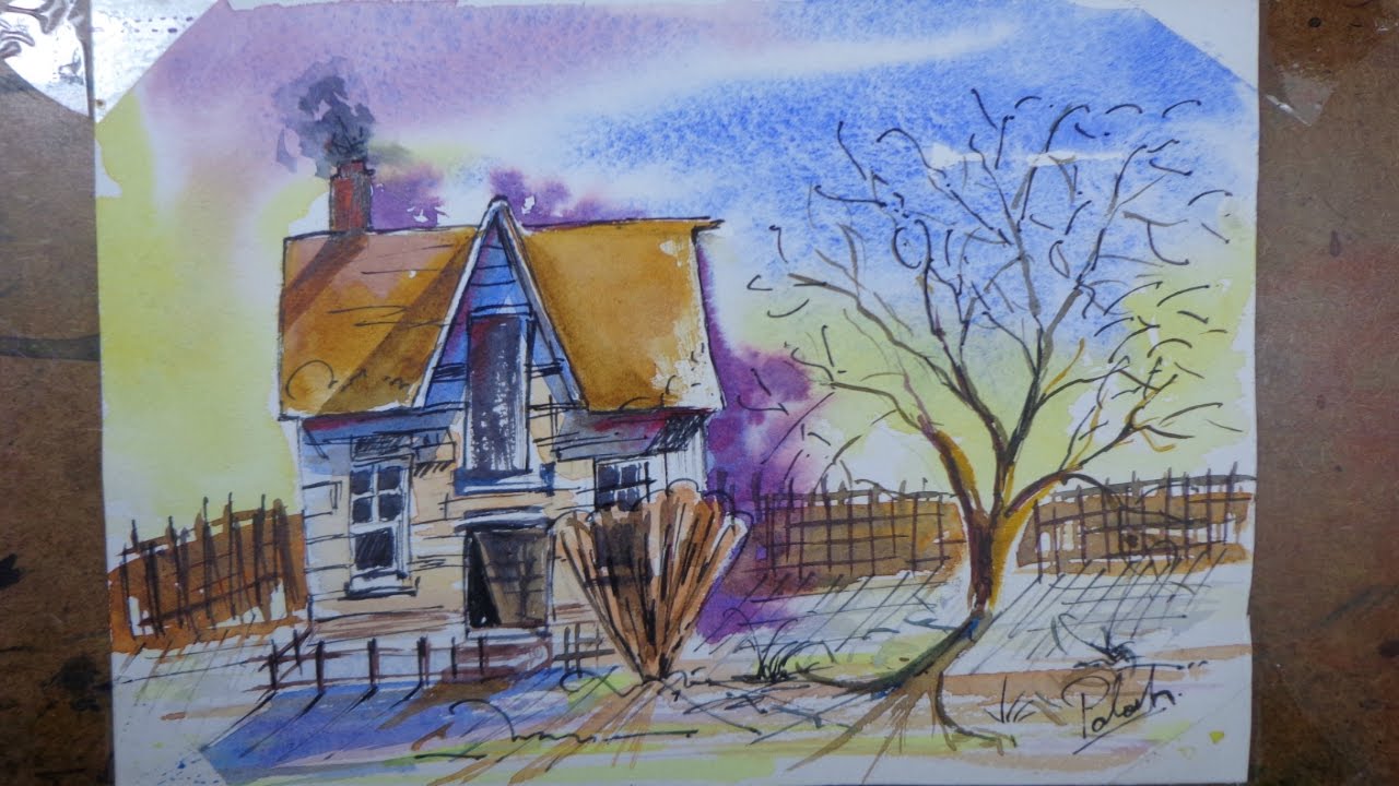 1280x720 Easy Watercolor House Painting How To Draw House - House Painting Drawing