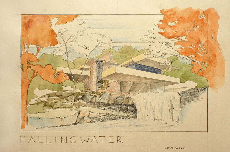 900x596 fallingwater house painting - House Painting Drawing