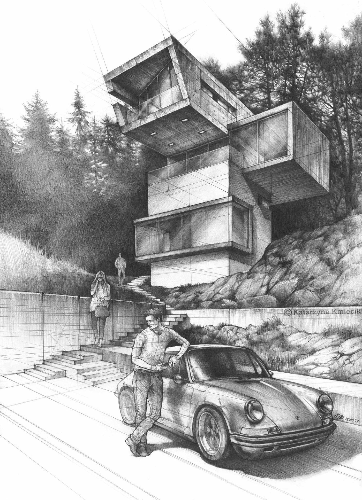 1400x1936 Modern House Concept - House Pencil Drawing
