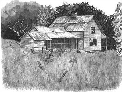 400x303 Old House Pencil Sketch - House Pencil Drawing