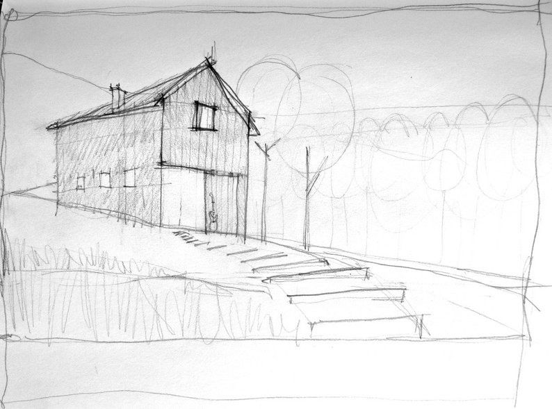 794x589 Pencil Drawing Of A House Sketch Original Drawing Original Etsy - House Pencil Drawing