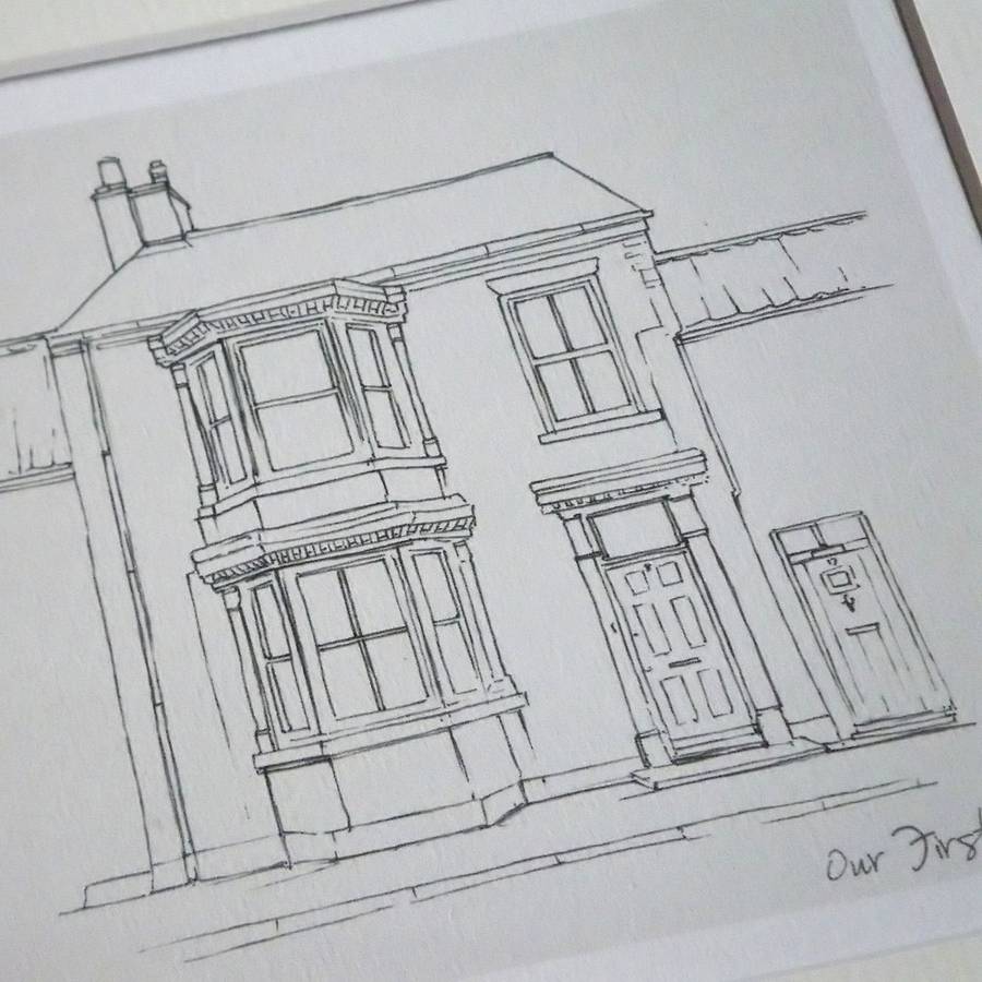 900x900 hand drawn bespoke house sketch - House Pencil Drawing
