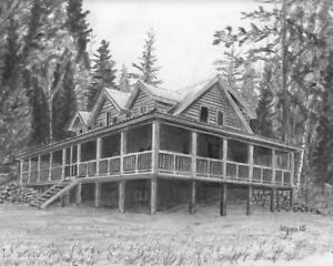 300x240 Custom Vacation Home Portrait - House Pencil Drawing