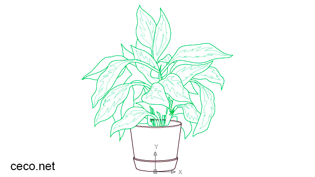 640x360 autocad drawing decorative indoor plant pot with large leaves dwg - House Plant Drawing