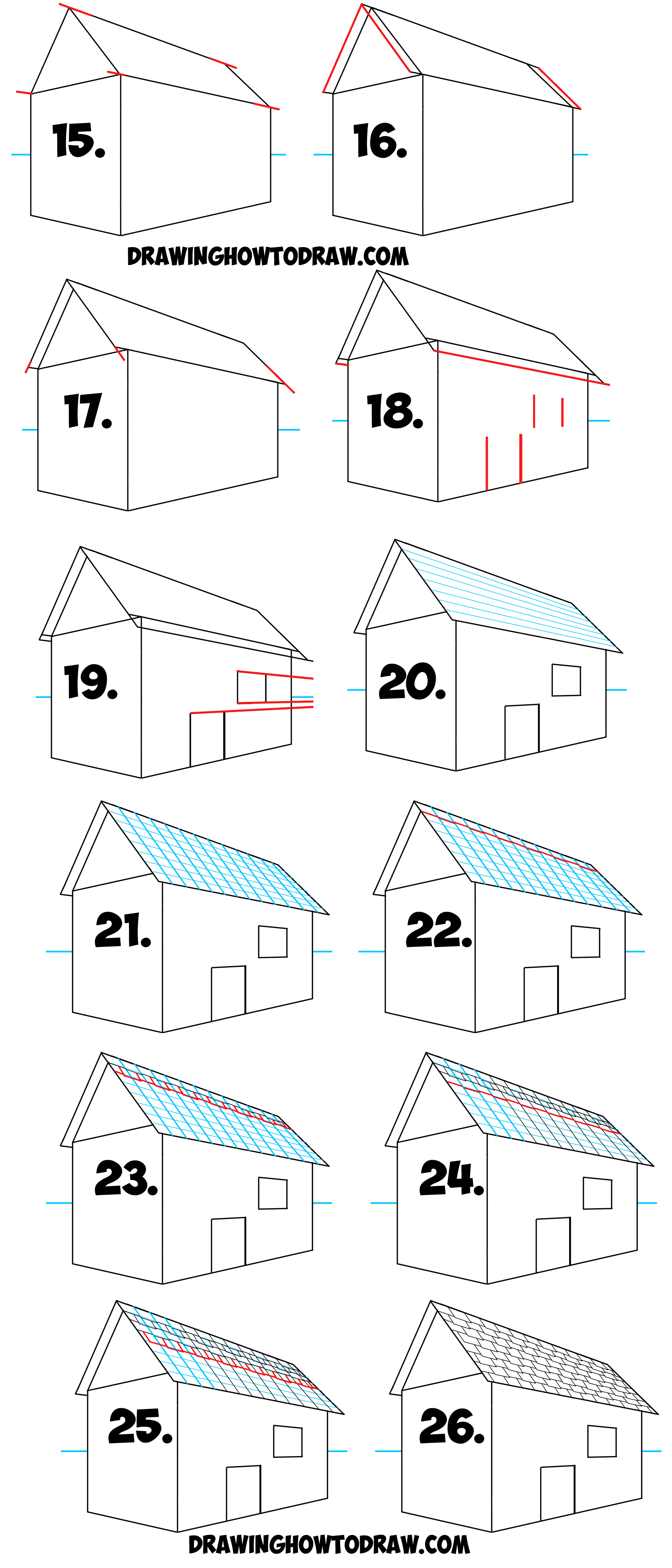 1788x4171 how to draw a roof and shingles with two point perspective - House Roof Drawing