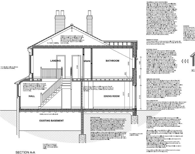 773x611 construction section drawing of a house with pitched roof - House Roof Drawing
