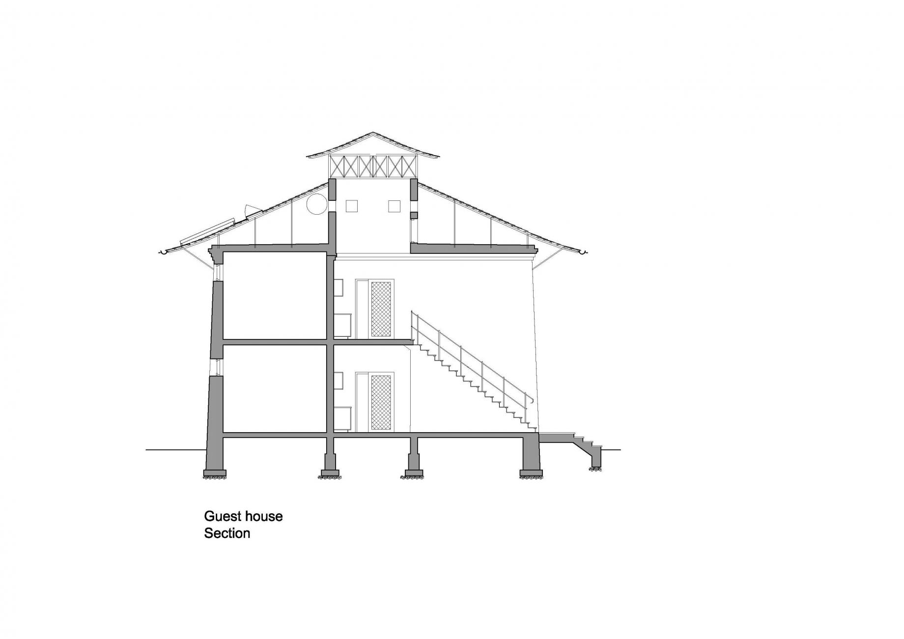 1840x1301 Guest House - House Section Drawing