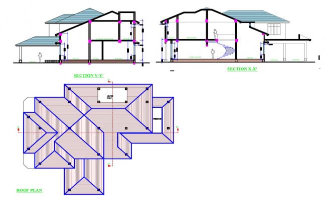 650x400 Two Level House Section And Roof Plan Cad Drawing Details Dwg - House Section Drawing