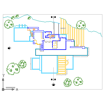 360x360 Autocad Drawing Fallingwater House - House Top View Drawing