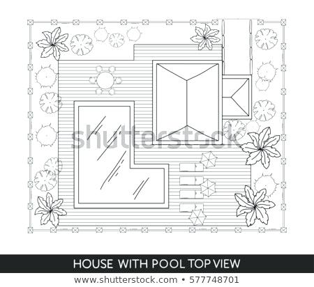 450x412 Landscape Plan Of The House With Swimming Pool Furniture And Trees - House Top View Drawing