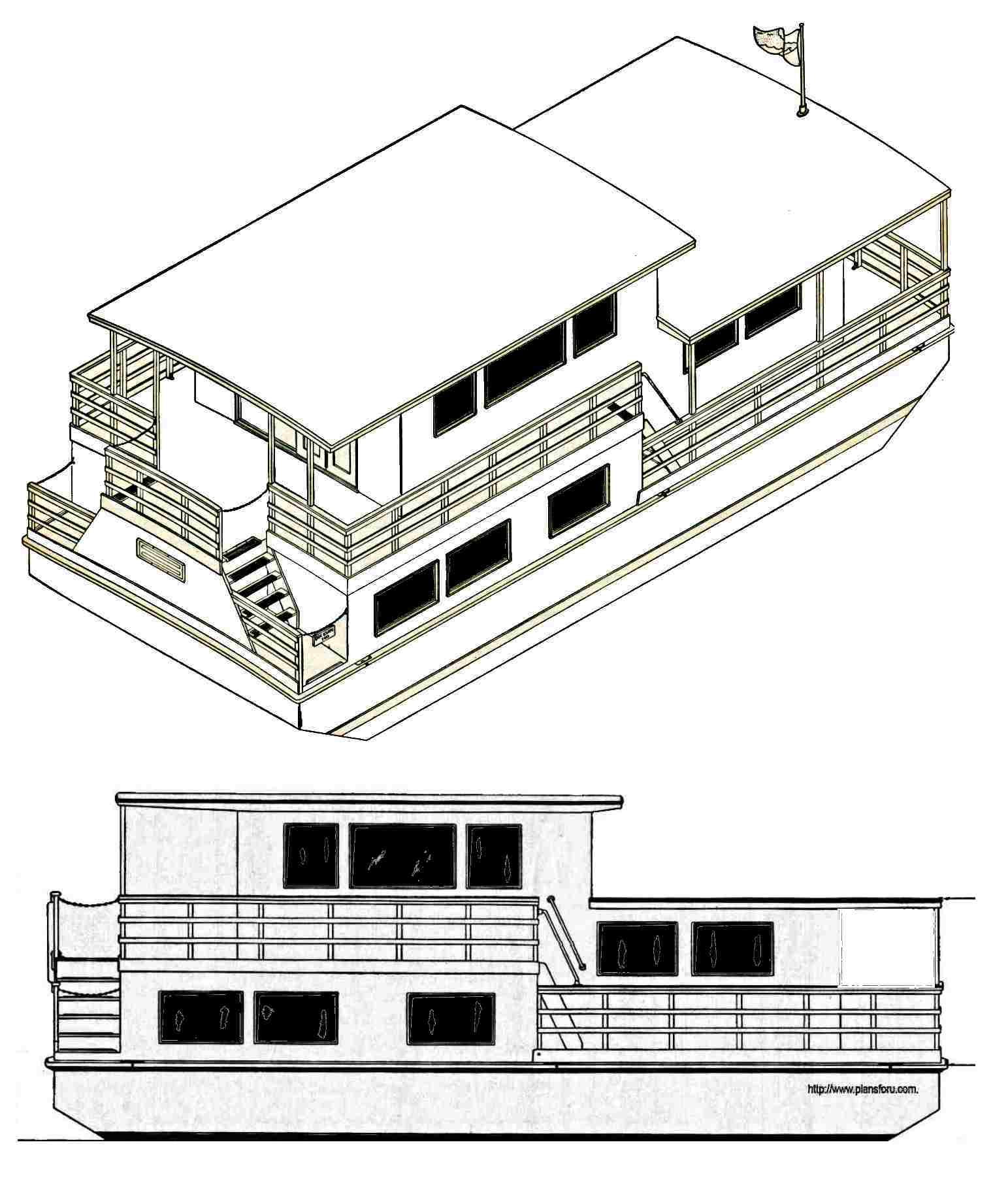 Simple Houseboat Boat House Drawing