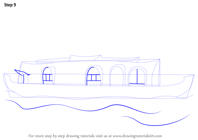 845x596 learn how to draw a boat house - Houseboat Drawing