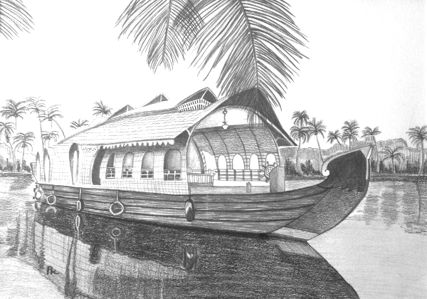 Kerala Houseboat Drawing For Kids
