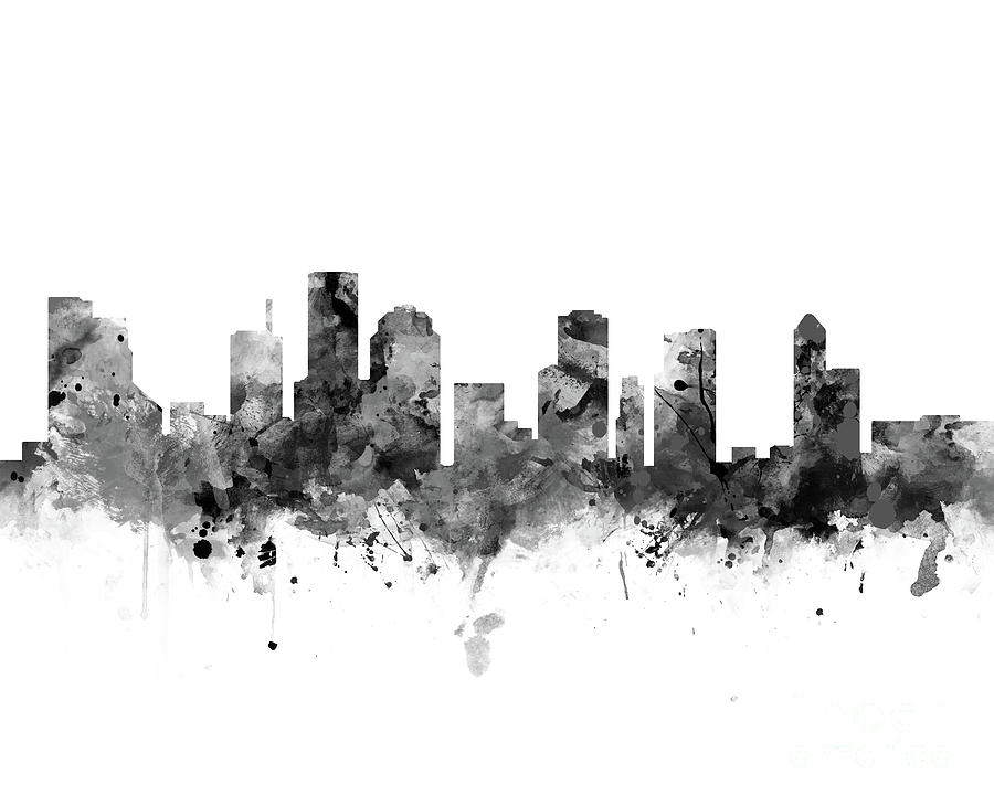 900x730 houston skyline black and white mixed media - Houston Skyline Drawing