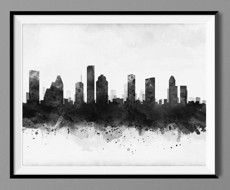 794x655 houston skyline black and white houston texas cityscape wall etsy - Houston Skyline Drawing